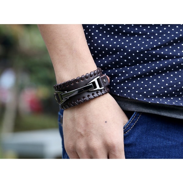 Armband i ko-läder för män, Yiwu-tillbehör, vävt läderarmband