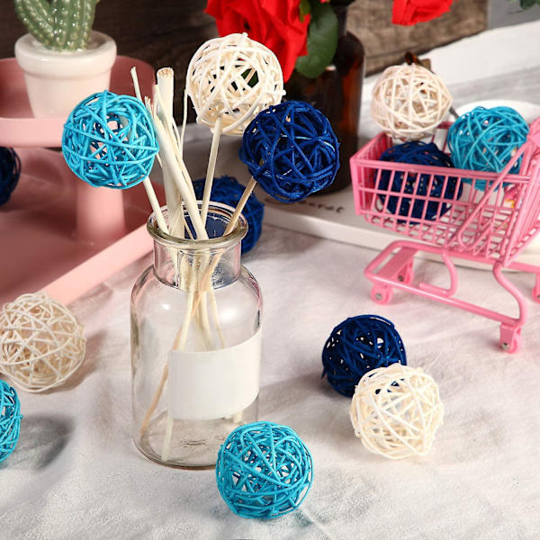 6 stk. Flettet Takraw Dekorationskugle Vase Fyldt Hule Kugler White