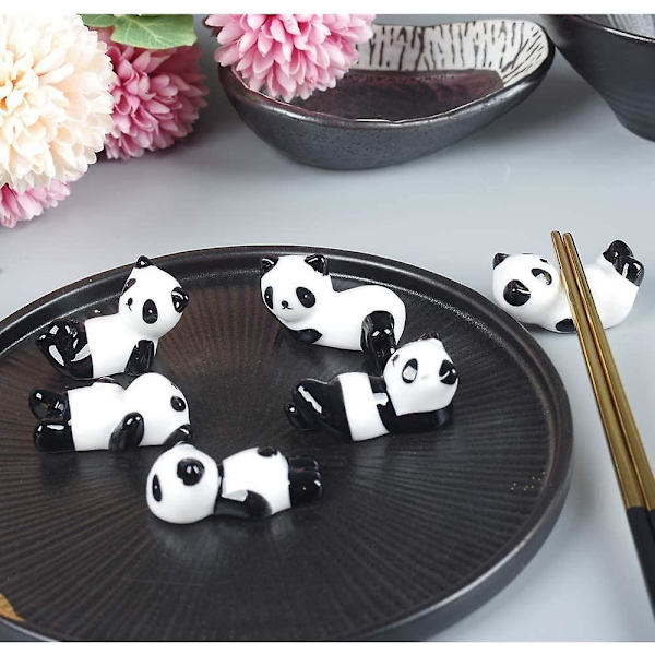 6 st söta panda-ätpinnar i keramik, ställ för ätpinnar, present till pojkar, flickor och barn