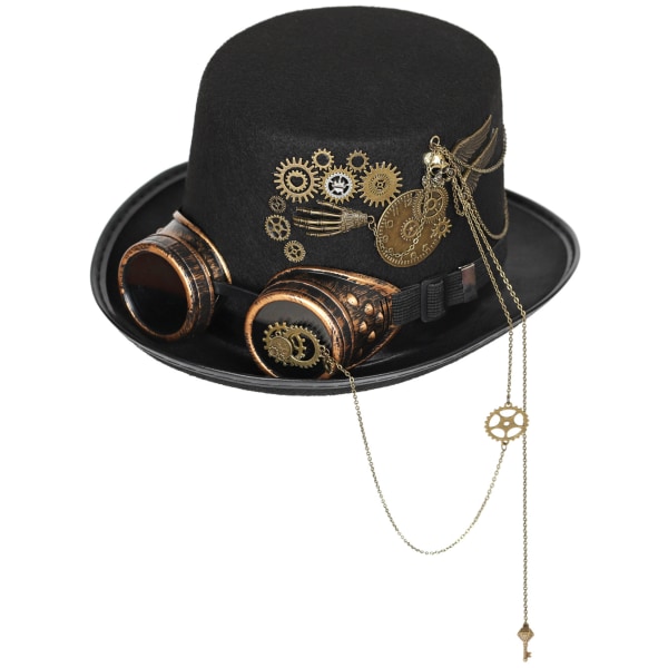 Steampunk-sylinterihattu, goottilaiset lasit, retro-teollisuuden hattu, päähine