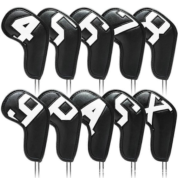 Golf Iron Cover Järnskydd PU Läder Wedge Skydd Skyddande Hölje Vit Text på Svart Bakgrund