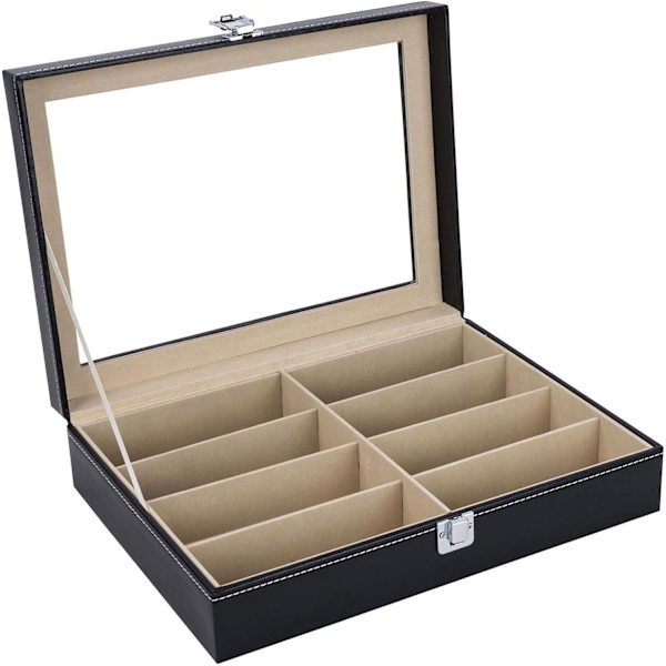 Separate opbevaringsrum, til solbriller ur arrangør, med glasplade, sort