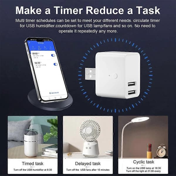 Tuya Smart WiFi USB Adapter Bryter 5V Mini 2 USB Strømadapter Smart Life Kontroll for Alexa Yandex