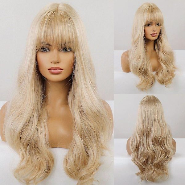 Lång blond lockig peruk