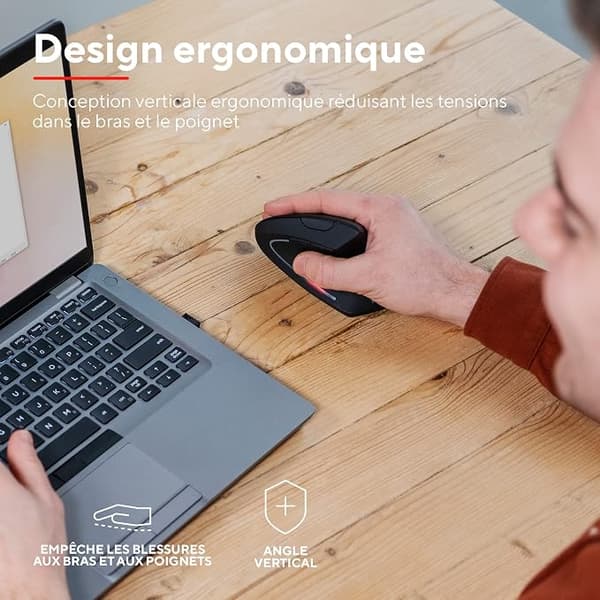 Trådløs mus, ergonomisk vertikal mus, LED, forebyggelse af musesyndrom og epicondylitis, til højrehåndede, pc, computer, bærbar computer, Mac