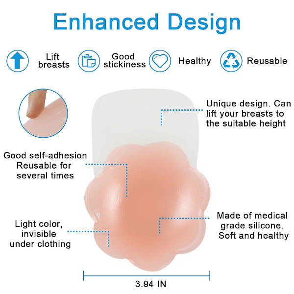 2 kpl Silikoniset rintaliivit - Näkymätön rintaliivi rintapetalit, Silikoniset nännisuojat Uudelleenkäytettävät nostoliivit Rintatyynyt