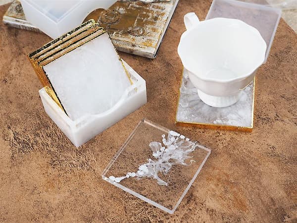 Diy Crystal Epoxy Coaster Opbevaringsboks Form En Æske Med Fire Coasters