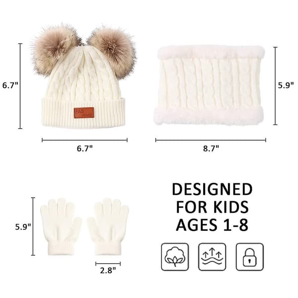 Barn Vintermössa Halsduk Vantar Set Stickad Varm Småbarn Vintermössa Vantar Halsvärmare White