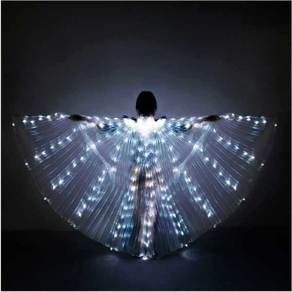 LED magdans Isis Wings magdans självlysande ängladansvingar med teleskopstavar vuxen flexibla stavar vita