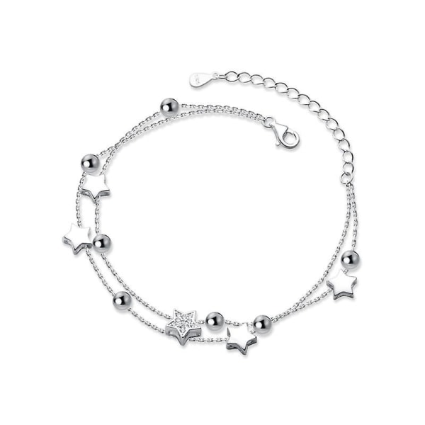 Sølv Fem Takket Stjerne Armbånd Kvinde Dobbelt Lag Overførsel Perle Armbånd Mode Smykker