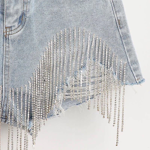 Sommarripped jeans shorts femme hög midja diamant tofsar Y2k casual bottnar för damer denim shorts damkläder mode M