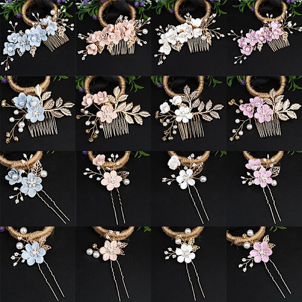 Brudklänning Hårklämma Kristall Strass Blomma Pärla Bröllop Brud Hårklämma Present, Lila