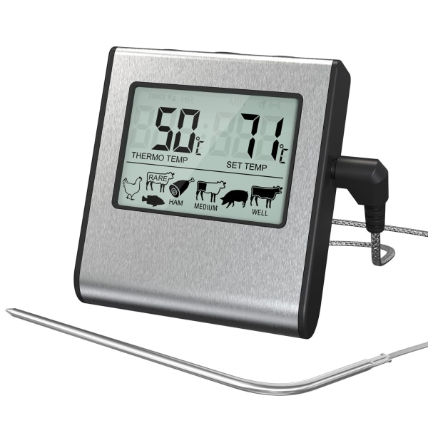 Kjøkkentermometer for digitalt kjøtt med stor LCD-skjerm for røyker, stekeovn, matlaging, søtsaker, grilltermometer med timer og temperatursensor