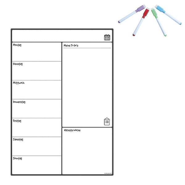 Magnetisk whiteboard-kylskåpskalender för meny, memo