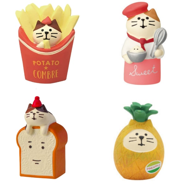 4 sett med søte kjøleskapsklistremerker, japansk kameratilbehør, harpiks miniatyrgaver, kattepynt
