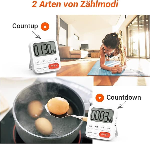 Digital Kök Timer, Magnetisk Stoppur Timer Med Klocka, Magnet, 3-nivå Volym, Lcd-display För Matlagning, Sport, Studier