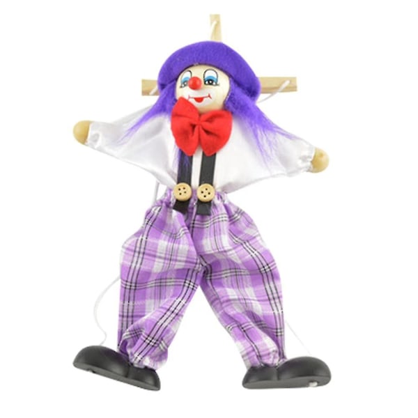 Clown Marionette Pull String Puppet Toy, Pull String Marionette Joint Activity Dock, Rolig Clown Hantverk Marionettdocka Purple