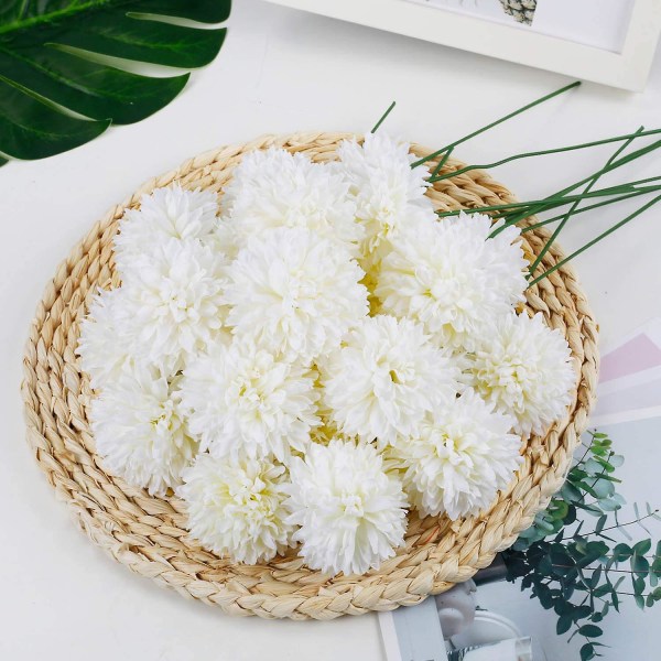 10 kpl Silkki Krysanteemi Pallo Kimppuja Hortensia Häämorsiusneito Elävät Tekokukat Koti Dekor Diy Juhlat White