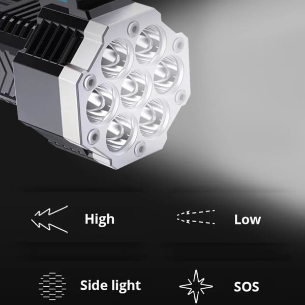 Hög power LED-ficklampa COB sidoljus utomhusbelysning ABS ficklampa 7LED uppladdningsbar 400LM ficklampa kraftfull