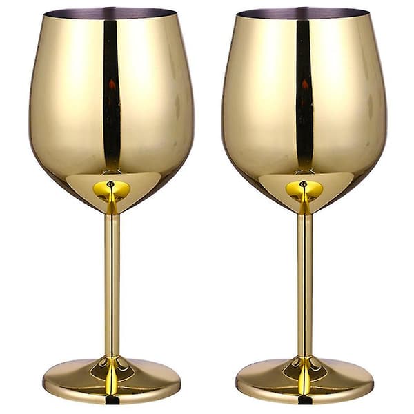 2 stk. rustfrit stålvinsglas - Uknuselige vinglas til rejser, camping og pool, 500 ml Gold