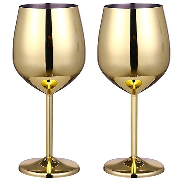 2 stk rustfritt stål vinglass - Uknuselige vinglass for reiser, camping og basseng, 500 ml Gold