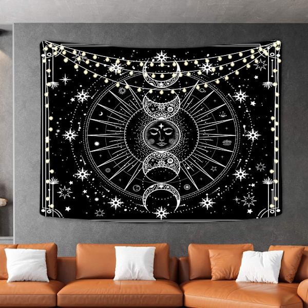 Sol och måne gobeläng hängande sol stjärnor tom fantasi svart och vit gobeläng sovrum vardagsrum sovsal hem väggdekoration 130*150cm