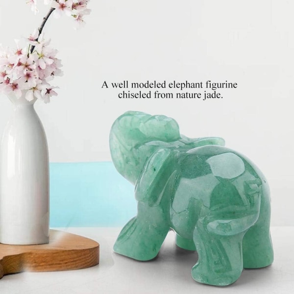 Kristallelefantfigurer, 2 tums naturliga jade snidade elefanter Heminredning Bilinredningsobjekt Grön Aventurin