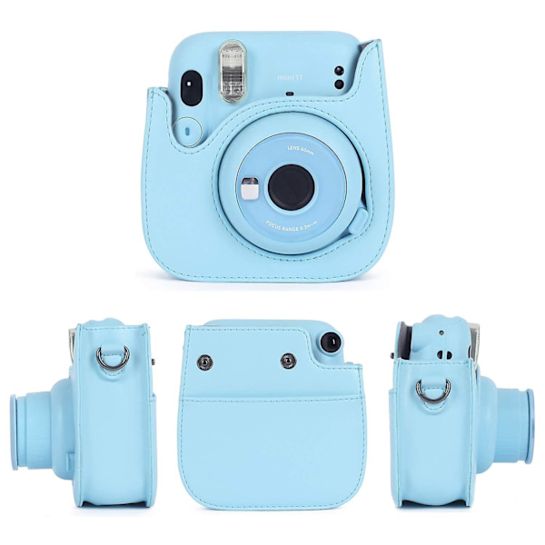 Skyddande fodral för direktbildskamera, kompatibel med Instax Mini 11, mjukt PU-läderfodral med ficka Blue