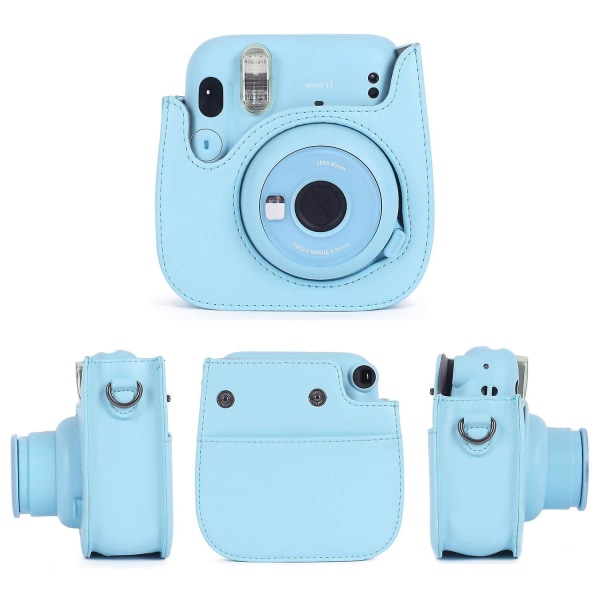 Välitön kamerasuojakotelo, yhteensopiva Instax Mini 11:n kanssa, pehmeä PU-nahkainen laukku taskulla Blue