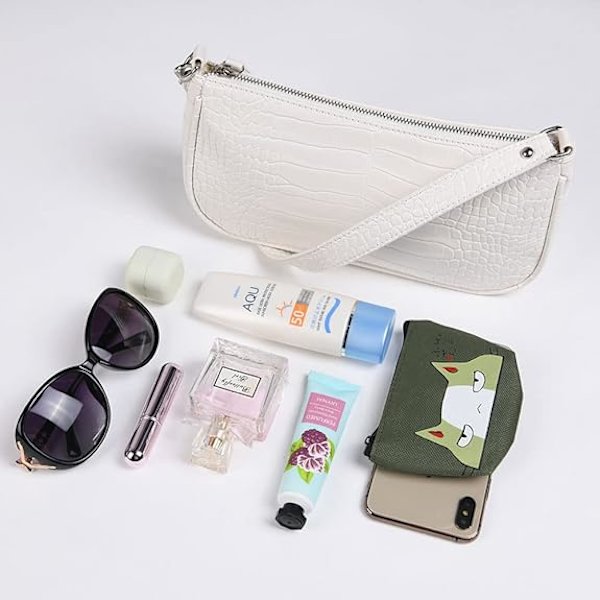 Dam Läder Crossbody Väska, Mini Handväska med Retro Krokodilmönster i Mjukt PU Läder, Klassisk Liten Crossbody Väska för Kvinnor 90-talets Mini Väskor med C