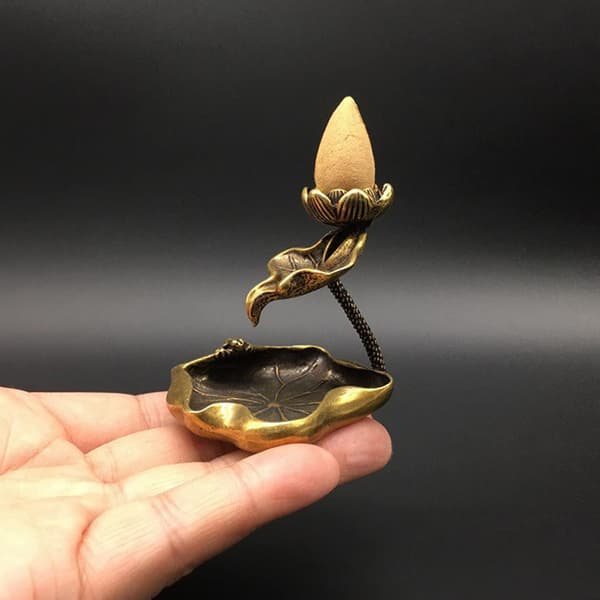 Lotus Tilbageflow Røgelseholder, Vintage Messing Lotus Frø Vandfald Røgelsebrænder, Aromaterapi Ornament Hjemmeindretning