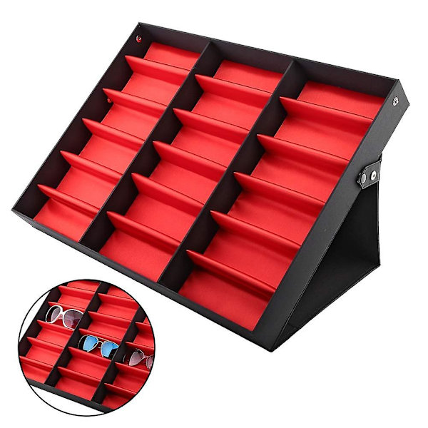 18 rum briller æske, sammenklappelig briller display case, solbriller opbevaringsboks arrangør Black Red