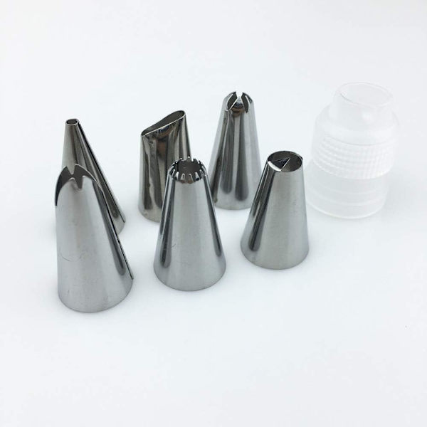 Kakepyntsett, 8 deler rustfritt stål DIY-sett, 6 munnstykker, 1 sprøytepose, 1 kobling, DIY-sett for kakedekorering (blå -1)