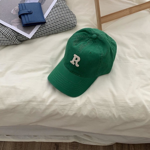 Ny basebollkeps för kvinnor, broderad enkel student all-match bomull R-bokstav keps hatt grön