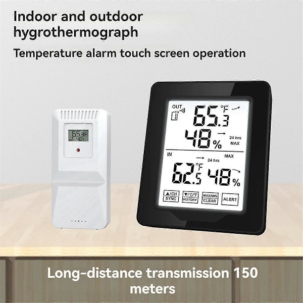 Indendørs & Udendørs Digitalt Elektronisk Temperatur- & Fugtighedsmåler med 1 Sensor Baggrundslys Trådløs Langdistance