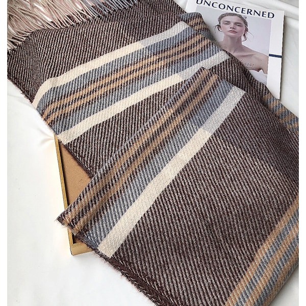 Cashmere-sjal, japansk och koreansk mjuk student-sjal, ljusbrun tjock varm tofssjal