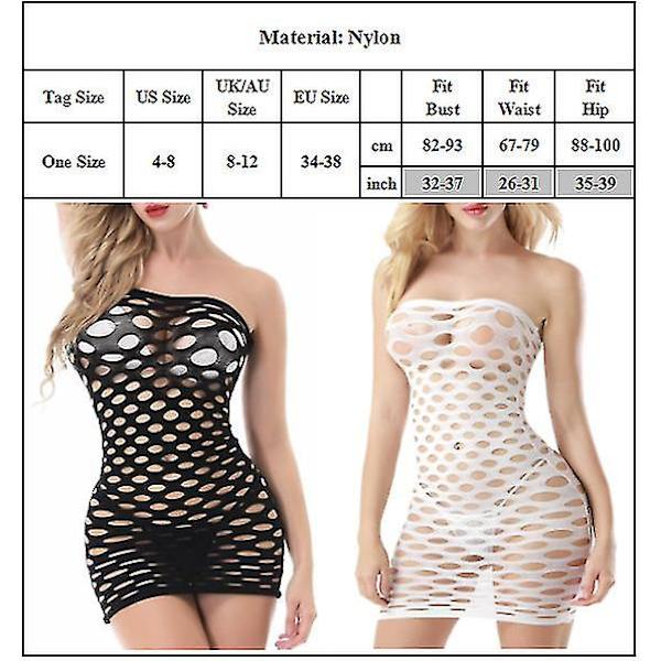 Kvinder Stropløs Net Bodycon Minikjole Lingeri Hullet Ud Mesh Nattøj Undertøj White