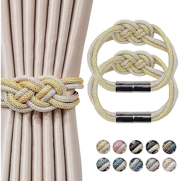 2 kappaletta magneettisia verhonpidikkeitä, kimalteleva kristalli-kukkaverhonpidike Gold and Beige