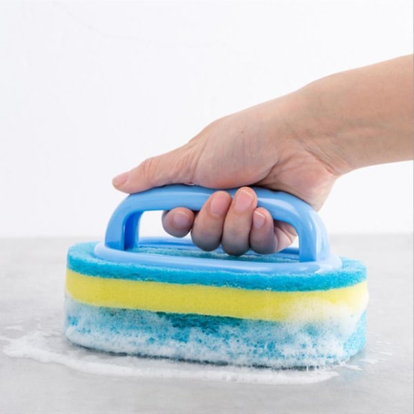 2pcs Sponge Cleaning Brush Portable Sponge Brush With Plastic Handle Multi-function Cleaning Brush For Kitchen Bathroom