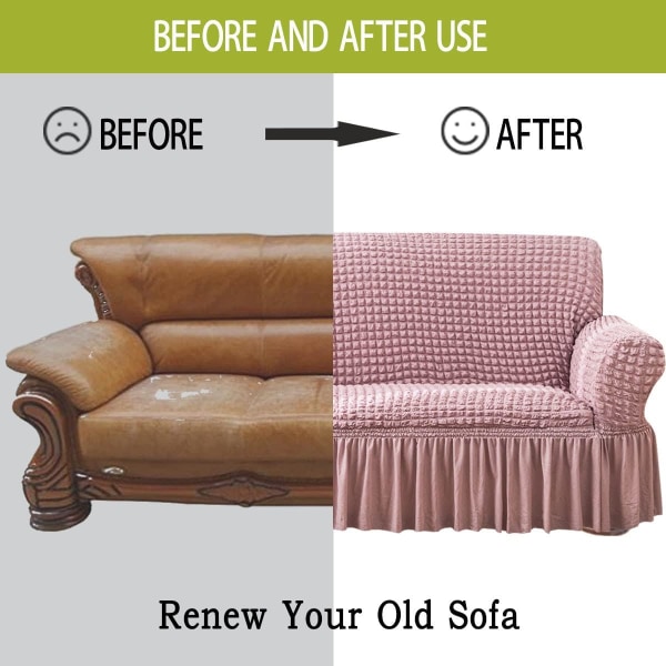 Strækbar sofaovertræk Sofaovertræk Vaskbart møbelbeskyttelse Sofa Sofa sengbetræk med elastisk bund og skørt til børn kæledyr Pink, Medium