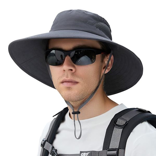Unisex bredbrättad hatt, Upf 50+ vattentätt solskydd, sommar UV-skydd Boonie hatt Dark Grey