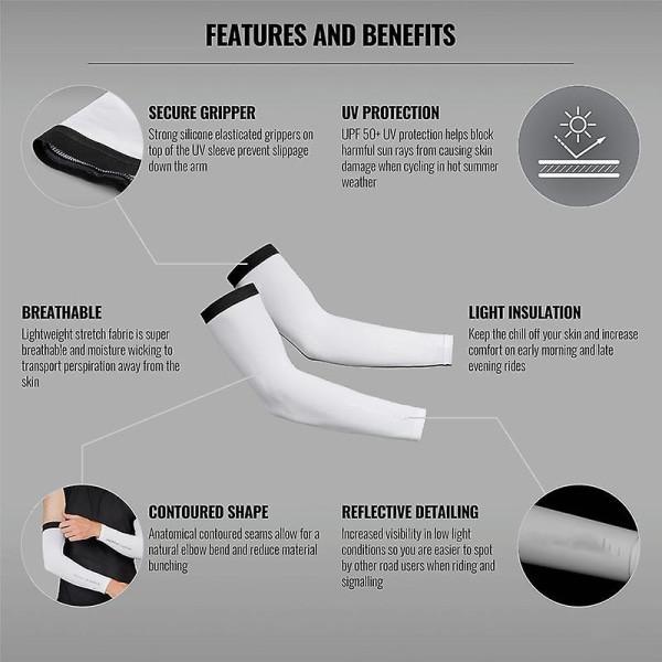 Upf 50+ UV-beskyttelse Sommer Cykling Arm Sleeves Anti-slip Tynde Åndbare Varmeapparater Til Cykling Vandring Løb M