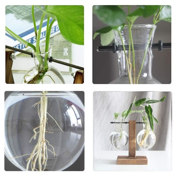 Plante Terrarium Transparent Med Trestativ I Tre, Glass Vaseholder Kreativ Hydroponisk Trestativ Style C