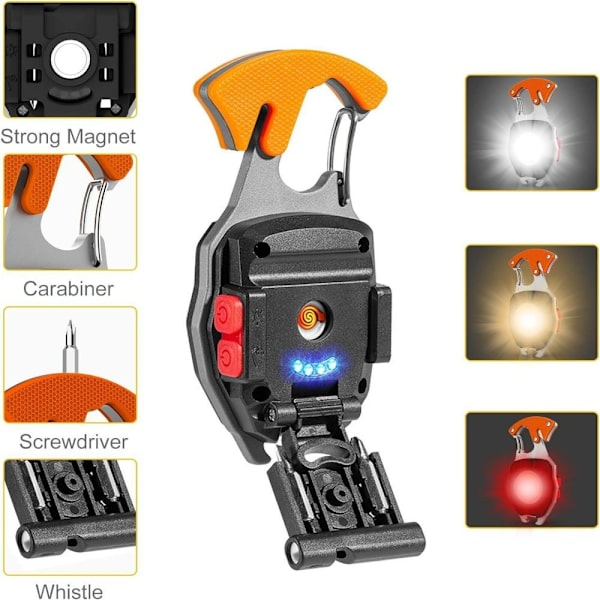 2 stk. Mini bærbar arbeidslys oppladbar lommelykt 800 lumen nøkkelring inspeksjonslys, med flaskeåpner, magnetisk base, for camping/reparasjon/em