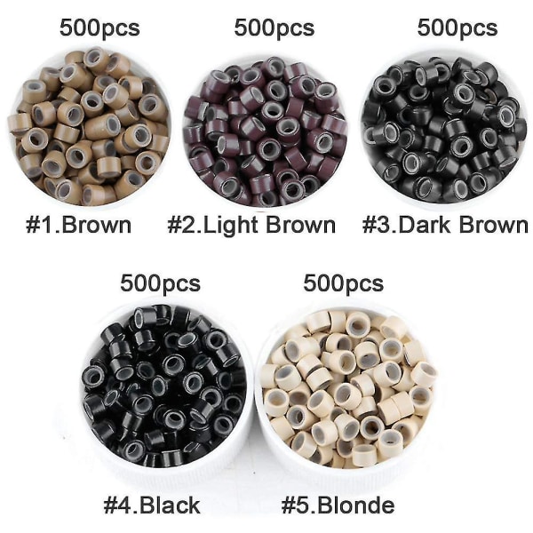 2500pcs Hair Extentions Micro Rings Links Beads, 5mm Silicone Lined Beads For Human Hair Extens