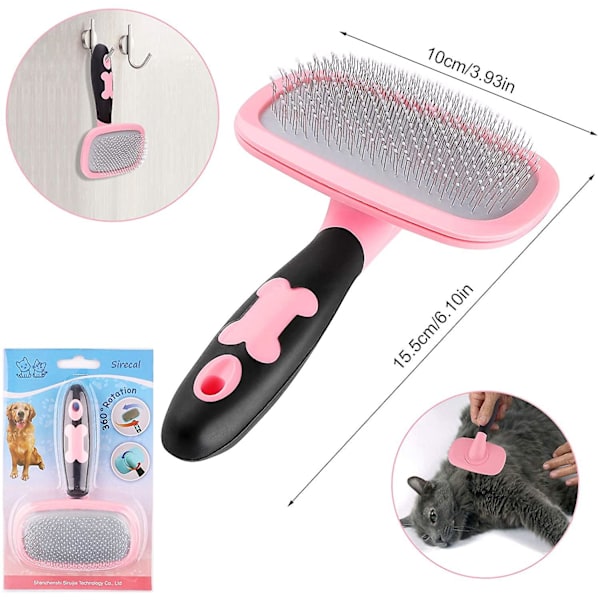 Slickerborste Stor, 360 Graders Rotation Flexibel Slickerborste För Långhårig Hund (Stor, Rosa)