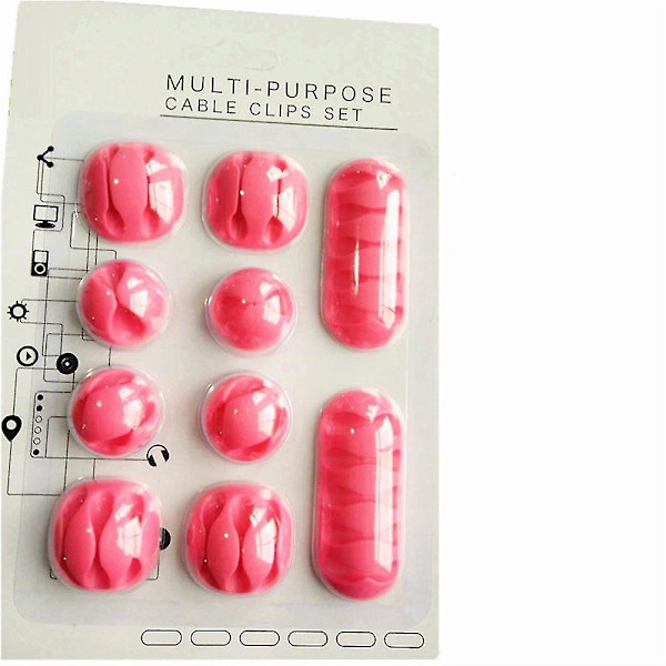 10 pakker kabelklemmer, selvklæbende ledningsholdere, ledningsstyring til organisering af kabeltråde (pink)