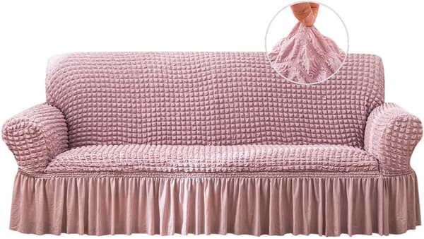 Stretch Sofa Cover Sofa Cover Vaskbar Møbelbeskyttelse Sofa Sofa Bed Cover med Elastisk Bunn og Skjørt for Barn Kjæledyr Rosa, Medium