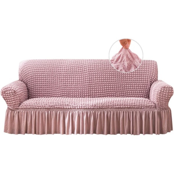 Stretch-sofatrekk Sofatrekk Vaskbart møbelbeskyttelse Sofa-sovesofatrekk med elastisk bunn og skjørt for barn Kjæledyr Rosa, Medium