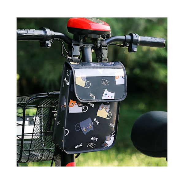 Stor, sort, vandtæt cykelstyrtaske med touchskærm, netcykel, fronttaske, cykelstyrtaske, cykelkurv, telefonholder med skulderrem
